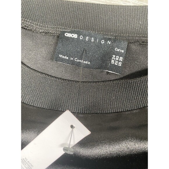 ASOS Curve Shirt Dress Women’s 20 Shiny Black Short Sleeve - Picture 5 of 9